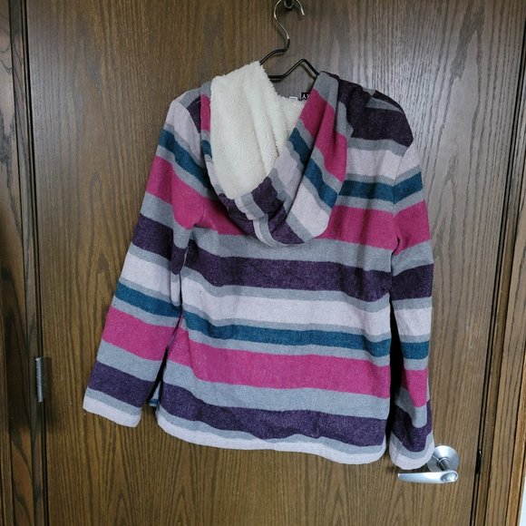 ROXY Pink Purple Striped Fleece Hoodie Size Medium - Picture 5 of 16